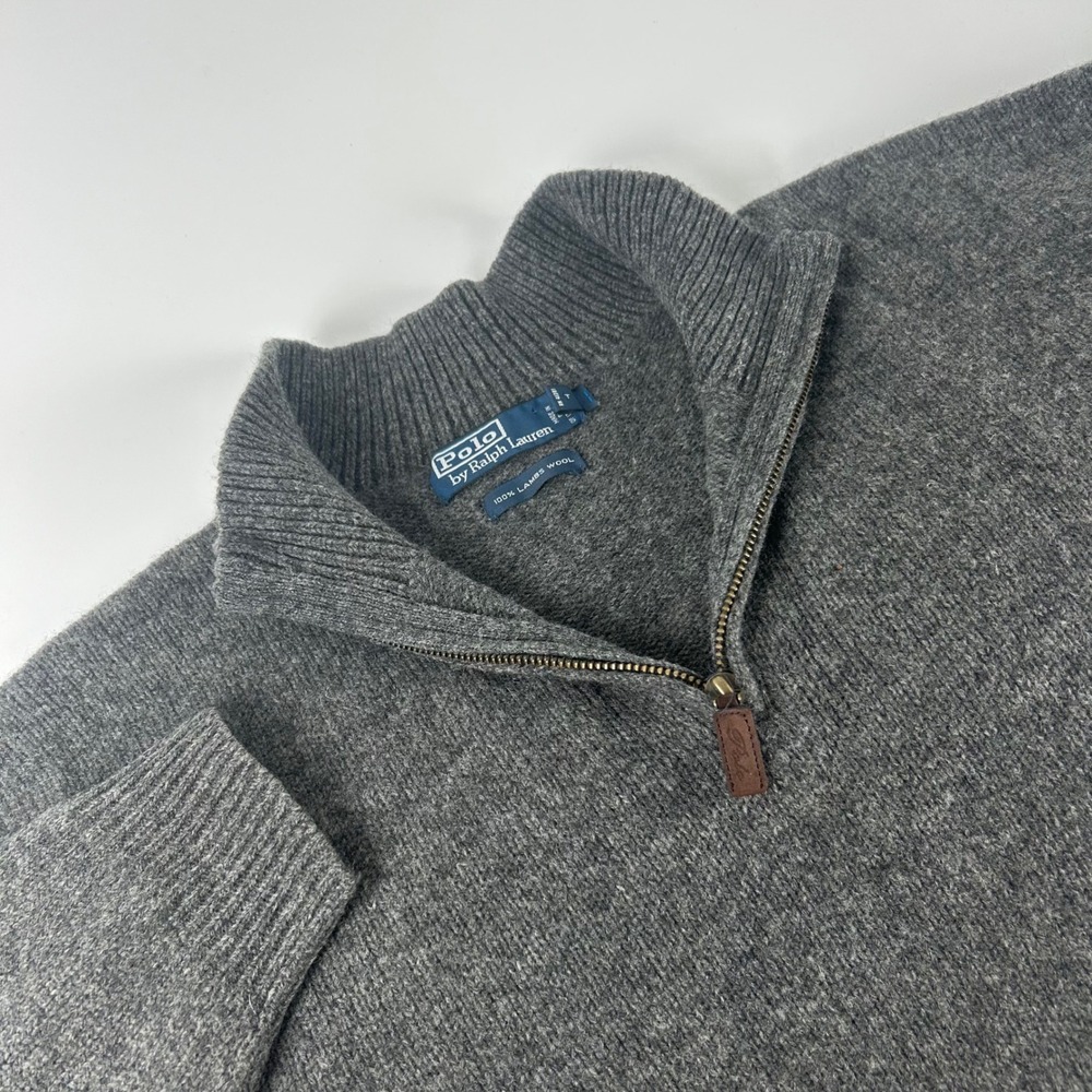 Polo Ralph Lauren Mens 3XB Gray 100% Lambswool VTG 1/4 Zip Sweater Pullover